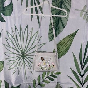 Roots Floral Embroidered White Crossbody Bag